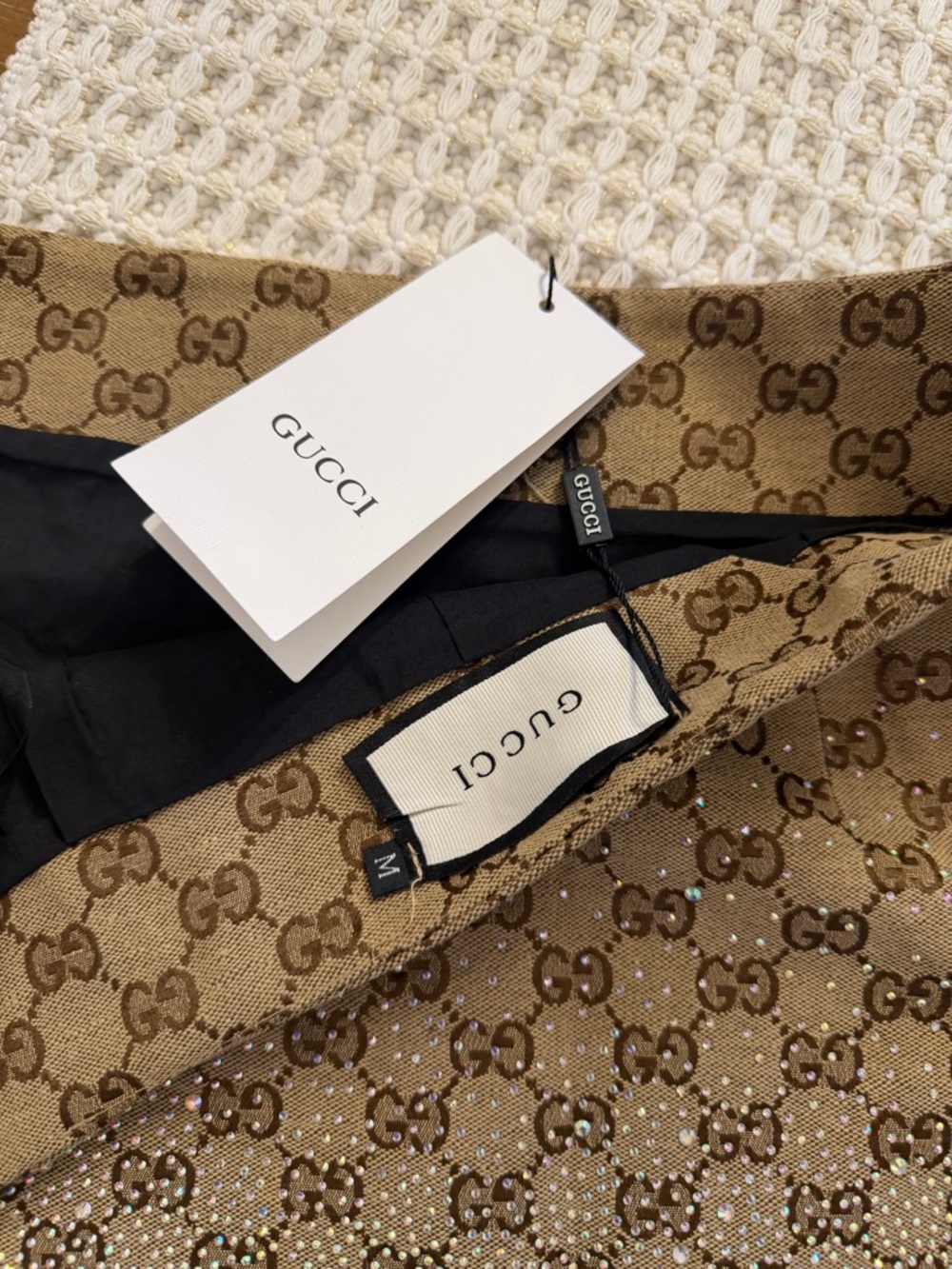 Gucci Beige GG Crystal-Embellished Midi Skirt - Picture 3 of 3